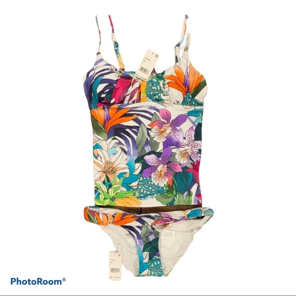 TRINA TURK PARADISE FLORAL TANKINI TOP AND BOTTOM HIPSTER SWIMSUIT **NWT** - Picture 2 of 10